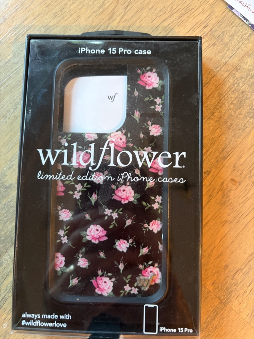 Wildflowers iPhone 15 Pro Case - Black with Pink Floral Print